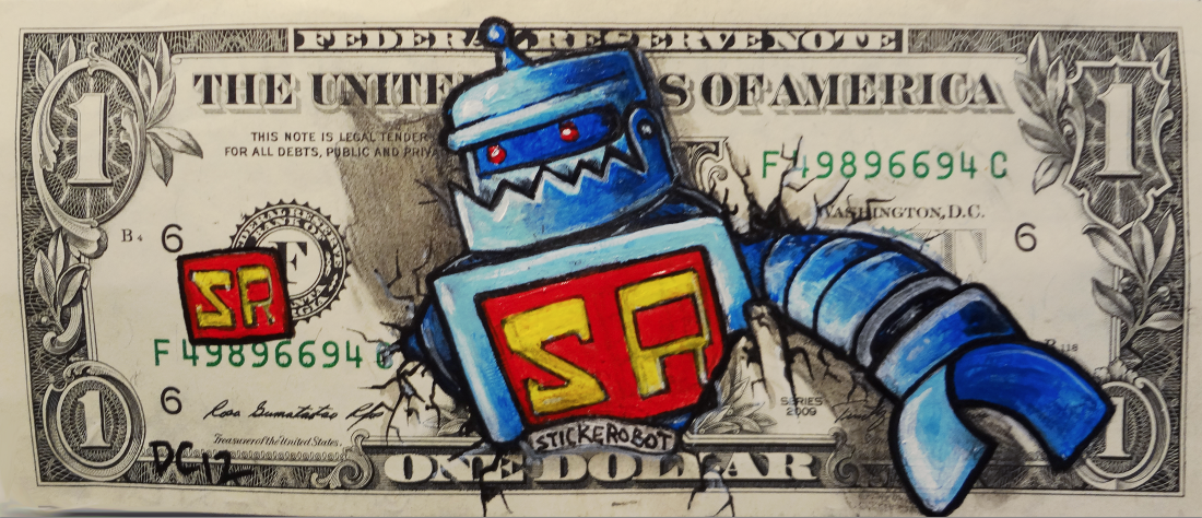 sticker robot dollar bill by donovan clark