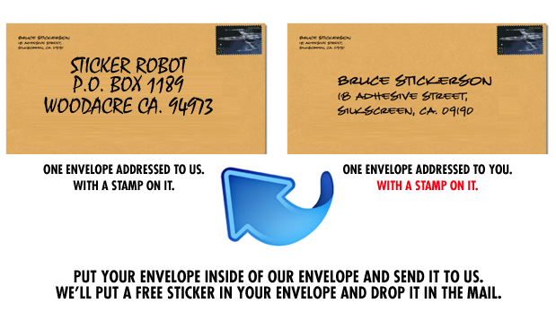 self addressed stamped envelope sticker giveaway from sticker robot