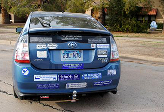 political bumper stickers on a car