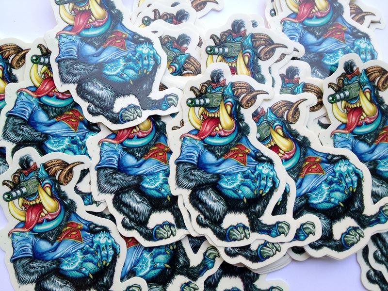 big pile of custom die-cut stickers