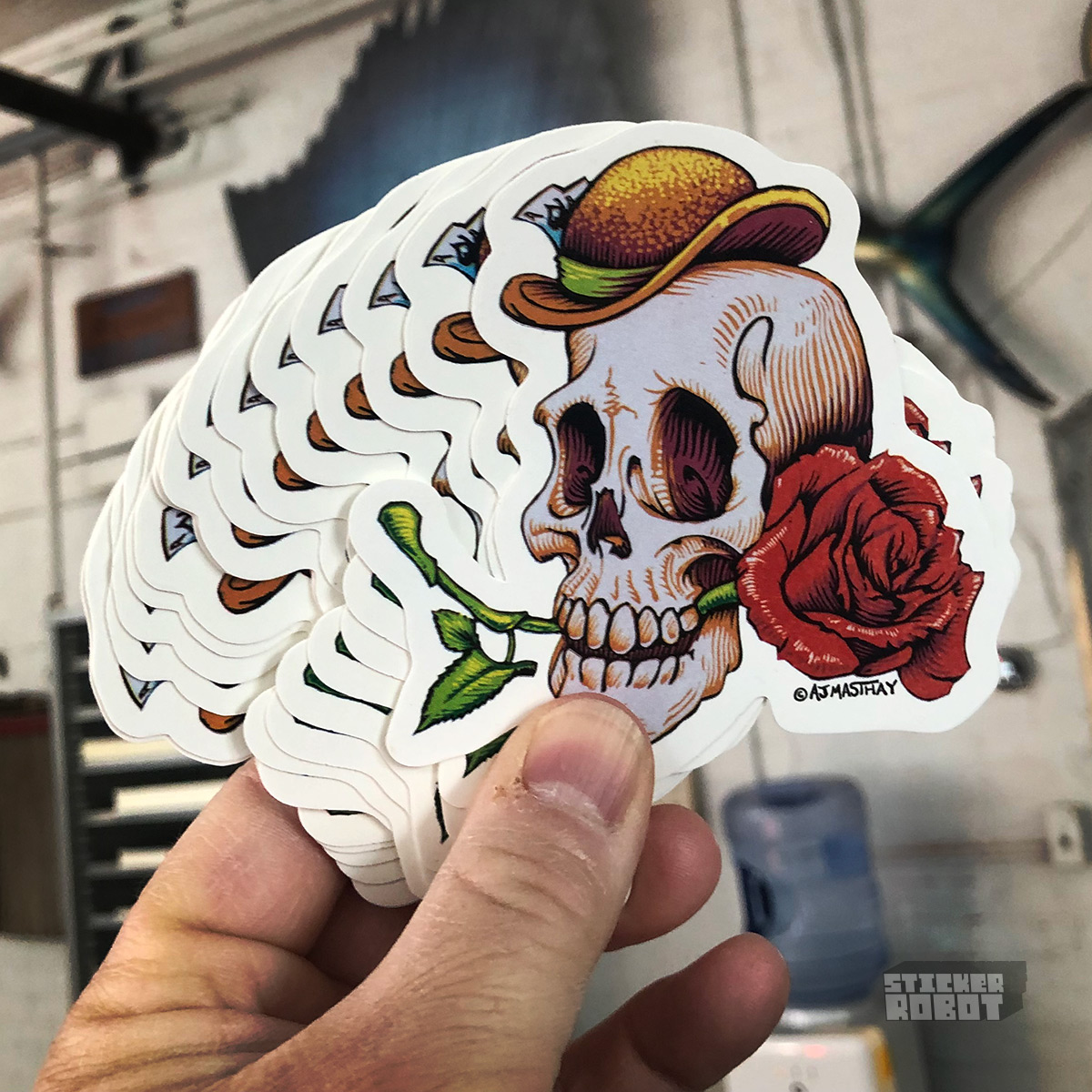 AJ Masthay Skull with Rose Sticker