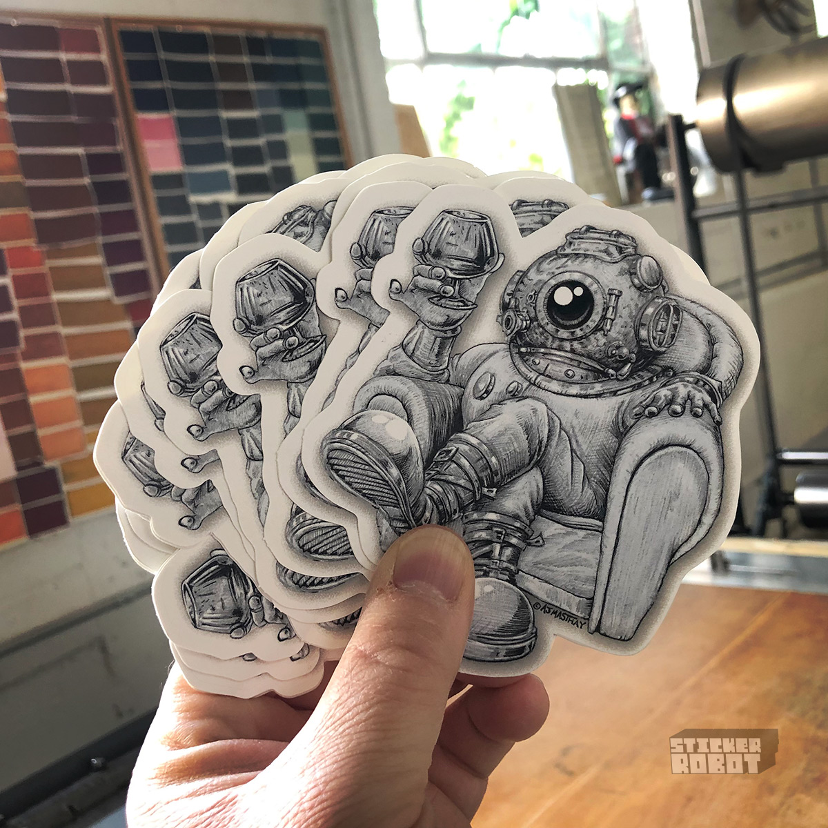 AJ Masthay Drinking Spaceman Die Cut Sticker