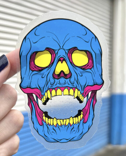 Screenshot cyan, magenta, yellow and black skull stickers