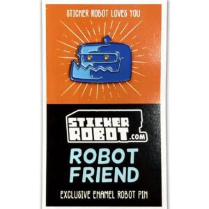 custom, limited edition enamel pins of beloved sticker robot mascot